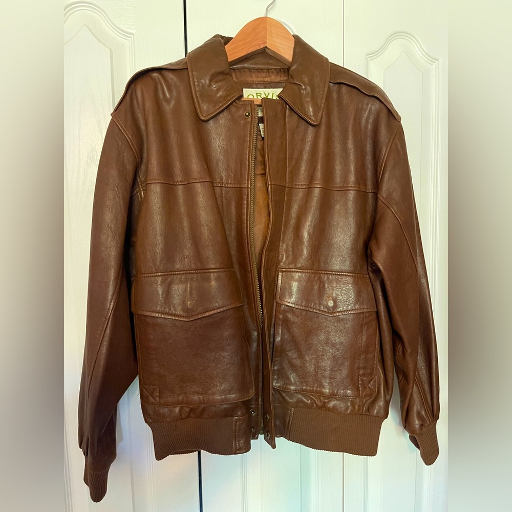 Orvis Brown Leather Bomber Jacket